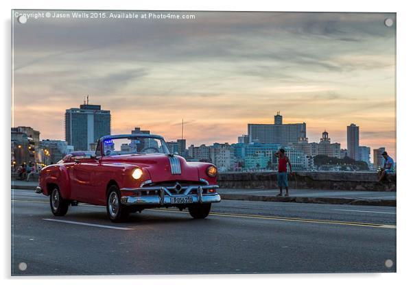 Pink car on the Malecon Acrylic by Jason Wells