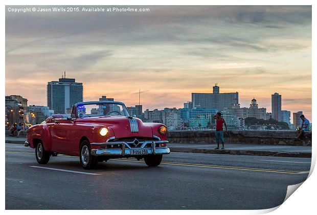 Pink car on the Malecon Print by Jason Wells