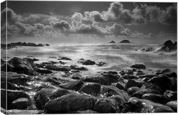 Cape Cornwall in Black and White Canvas Print by Simon Gladwin