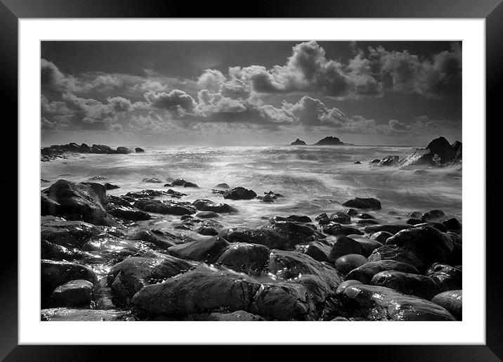 Cape Cornwall in Black and White Framed Mounted Print by Simon Gladwin