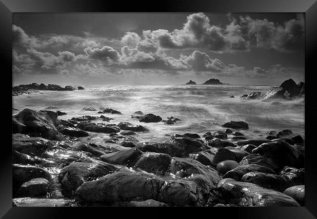 Cape Cornwall in Black and White Framed Print by Simon Gladwin