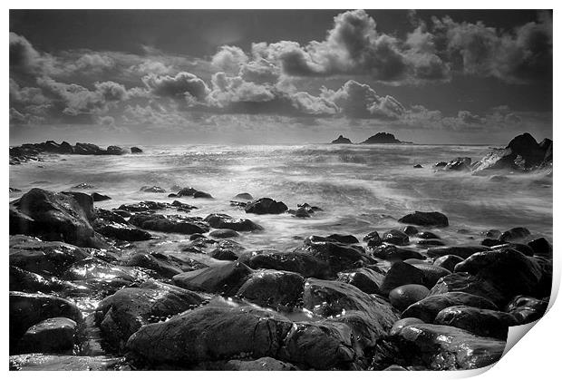Cape Cornwall in Black and White Print by Simon Gladwin