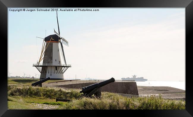   Windmill and canons in Holland Framed Print by Jurgen Schnabel