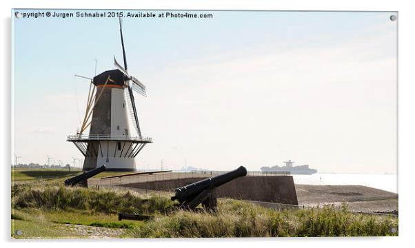   Windmill and canons in Holland Acrylic by Jurgen Schnabel