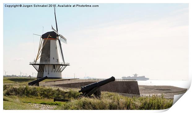   Windmill and canons in Holland Print by Jurgen Schnabel
