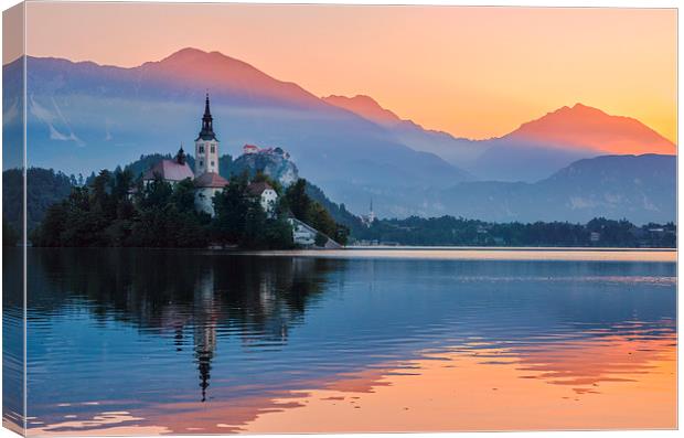  Two colors of Lake Bled Canvas Print by Sergey Golotvin