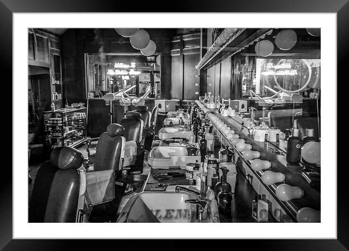 Looking Through The Barbershop Window Framed Mounted Print by Neil Vary