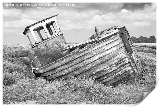 Derelict  Wooden Fishing Boat at Thornham North No Print by john hartley