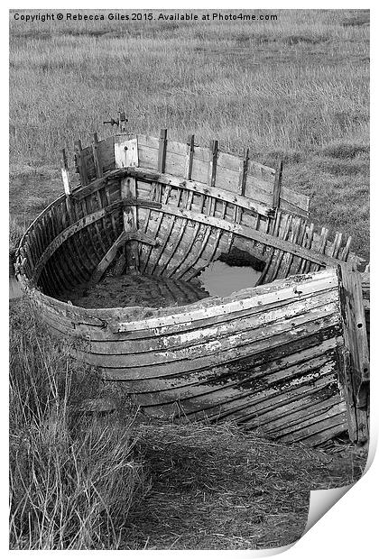 Old Boat at Blakeney, North Norfolk Print by Rebecca Giles