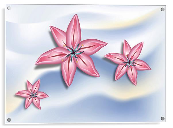 Pink Lilies Acrylic by Lidiya Drabchuk