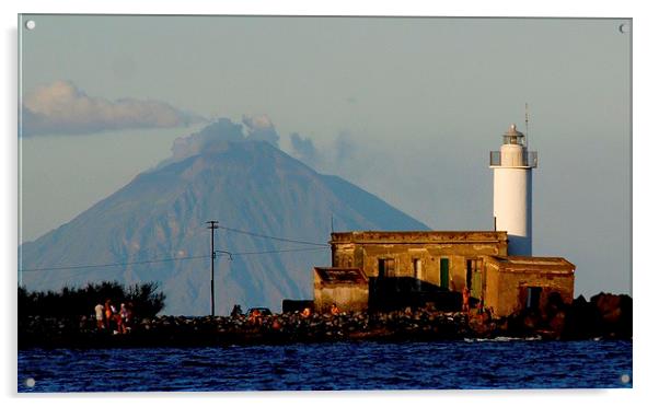 Lighthouse and vulcano. Acrylic by Pietro Magnabosco