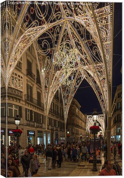 Christmas Lights In Malaga. Canvas Print by Pete Holyoak