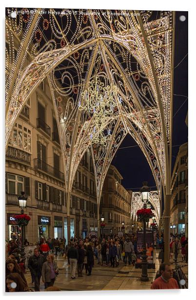 Christmas Lights In Malaga. Acrylic by Pete Holyoak