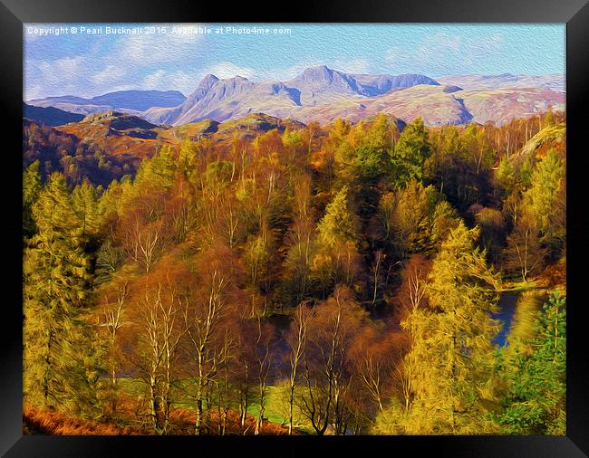 Langdale Pikes in Autumn Framed Print by Pearl Bucknall
