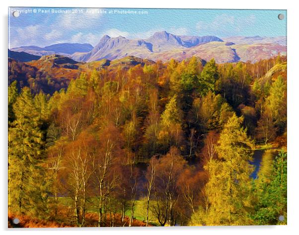 Langdale Pikes in Autumn Acrylic by Pearl Bucknall