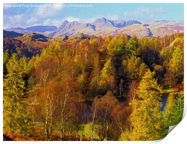 Langdale Pikes in Autumn Print by Pearl Bucknall