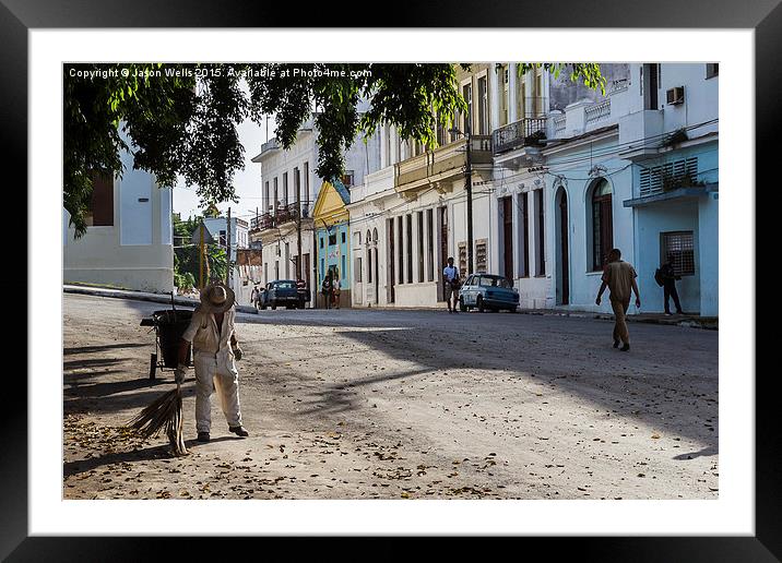 Street cleaner hard at work in Casa Blanca Framed Mounted Print by Jason Wells