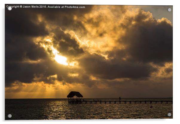 Rays of sun above a jetty Acrylic by Jason Wells