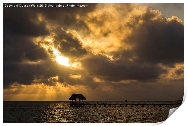 Rays of sun above a jetty Print by Jason Wells
