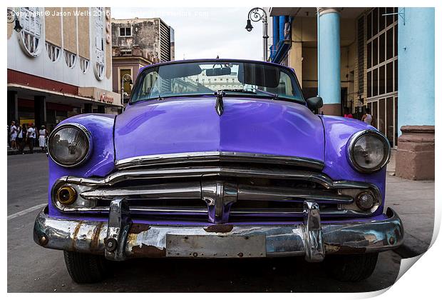Purple vintage car in Havana Print by Jason Wells