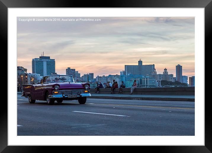 Tourists in a vintage car on the Malecon Framed Mounted Print by Jason Wells
