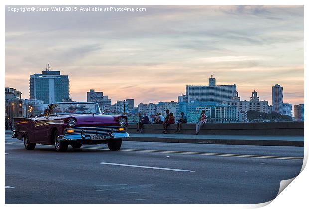 Tourists in a vintage car on the Malecon Print by Jason Wells