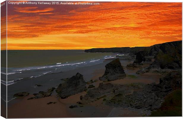  BEDRUTHAN STEPS BEACH SUNSET Canvas Print by Anthony Kellaway