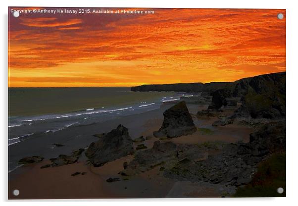  BEDRUTHAN STEPS BEACH SUNSET Acrylic by Anthony Kellaway