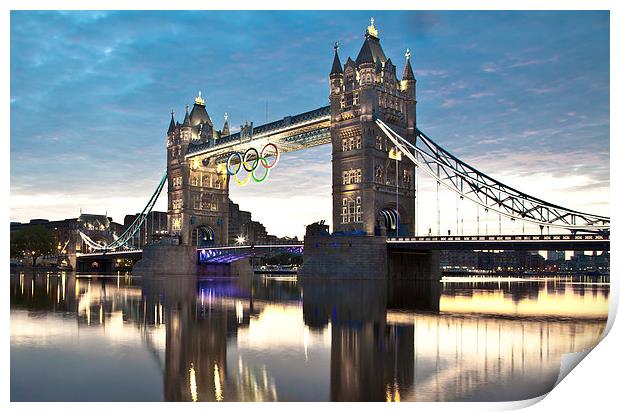  Tower Bridge and Olympic Rings Print by peter tachauer