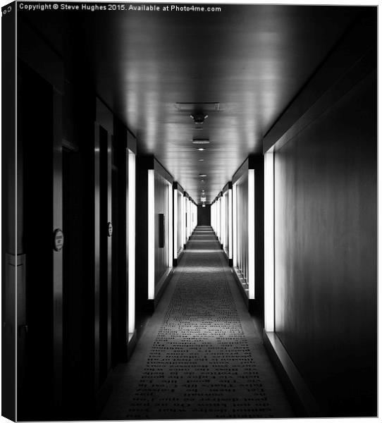  Along the corridor monochrome, Las Vegas hotel Canvas Print by Steve Hughes