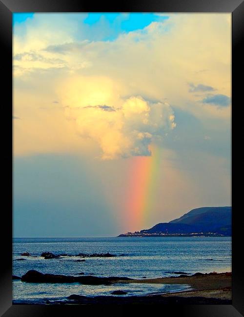  Storm Drops a Rainbow onto Village Framed Print by dan Comeau