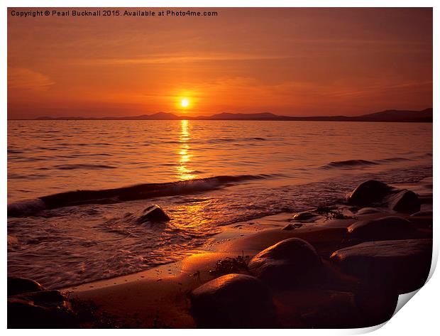 Sunset over Cardigan Bay Wales Print by Pearl Bucknall