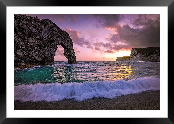  Durdle Door sunset  Framed Mounted Print by Shaun Jacobs