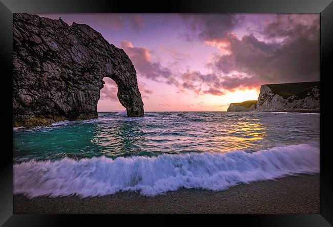  Durdle Door sunset  Framed Print by Shaun Jacobs