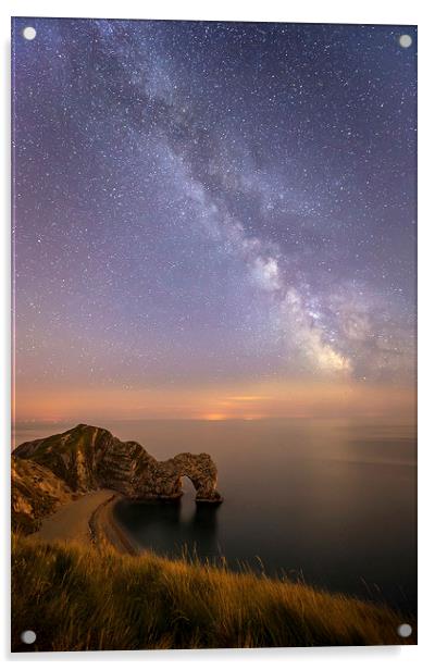  The Milky way over Durdle Door in Dorset Acrylic by Shaun Jacobs