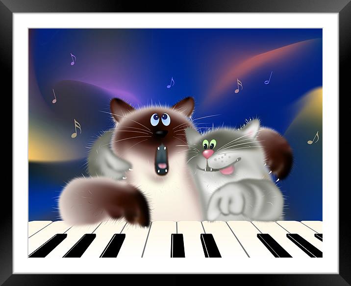 Singing Cats Playing Piano Framed Mounted Print by Lidiya Drabchuk