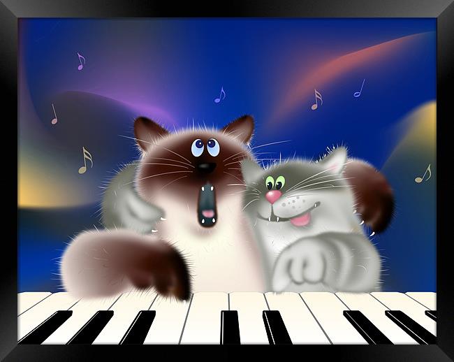 Singing Cats Playing Piano Framed Print by Lidiya Drabchuk