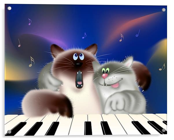Singing Cats Playing Piano Acrylic by Lidiya Drabchuk