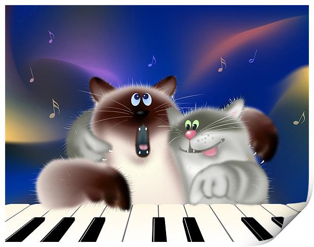 Singing Cats Playing Piano Print by Lidiya Drabchuk