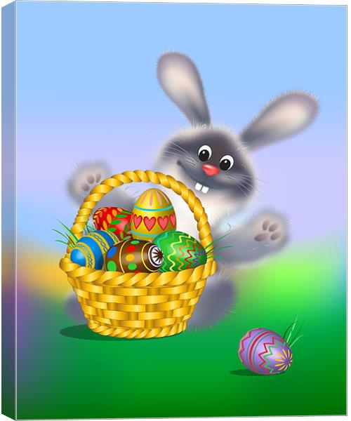 Easter Bunny with Egg Basket Canvas Print by Lidiya Drabchuk
