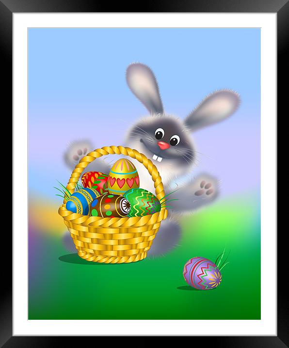 Easter Bunny with Egg Basket Framed Mounted Print by Lidiya Drabchuk