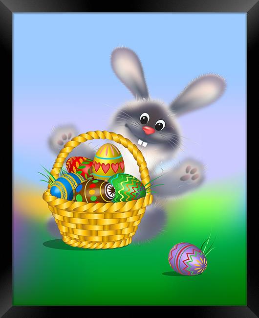 Easter Bunny with Egg Basket Framed Print by Lidiya Drabchuk