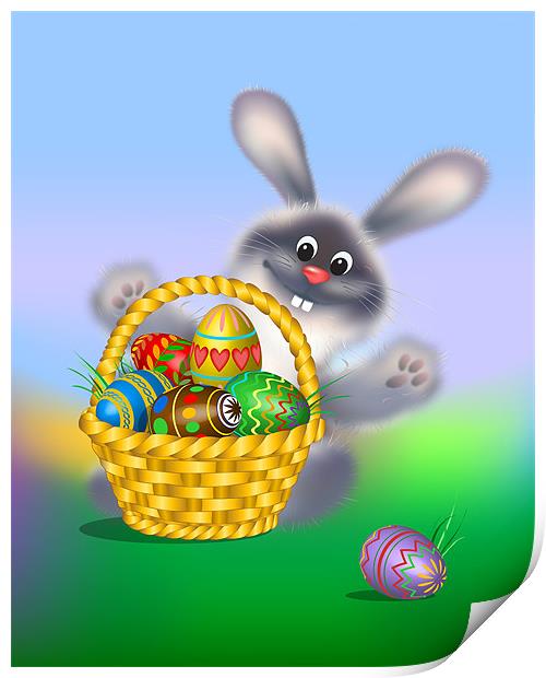 Easter Bunny with Egg Basket Print by Lidiya Drabchuk
