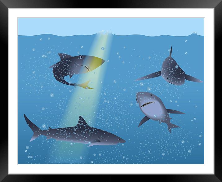 Sharks in Ocean Framed Mounted Print by Lidiya Drabchuk