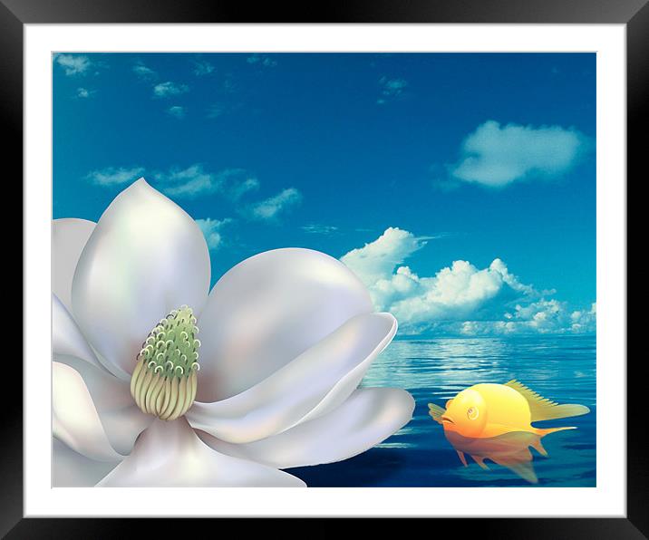 Magnolia & Gold Fish Framed Mounted Print by Lidiya Drabchuk