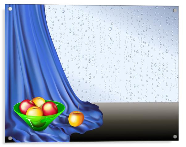 Apples at Wet Window Acrylic by Lidiya Drabchuk