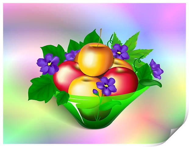 Apples & Violets in Vase Print by Lidiya Drabchuk