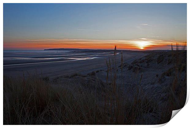  Sun going down on Camber beach Print by Stephen Prosser