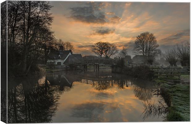  Sunrise at Bridge Cottage Flatford Canvas Print by Nick Rowland