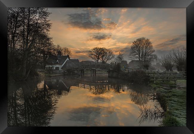  Sunrise at Bridge Cottage Flatford Framed Print by Nick Rowland